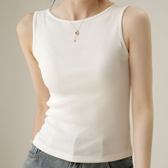 더플로우커머스 여성용 라운드넥 골지 민소매 슬리브리스 베이스 탑