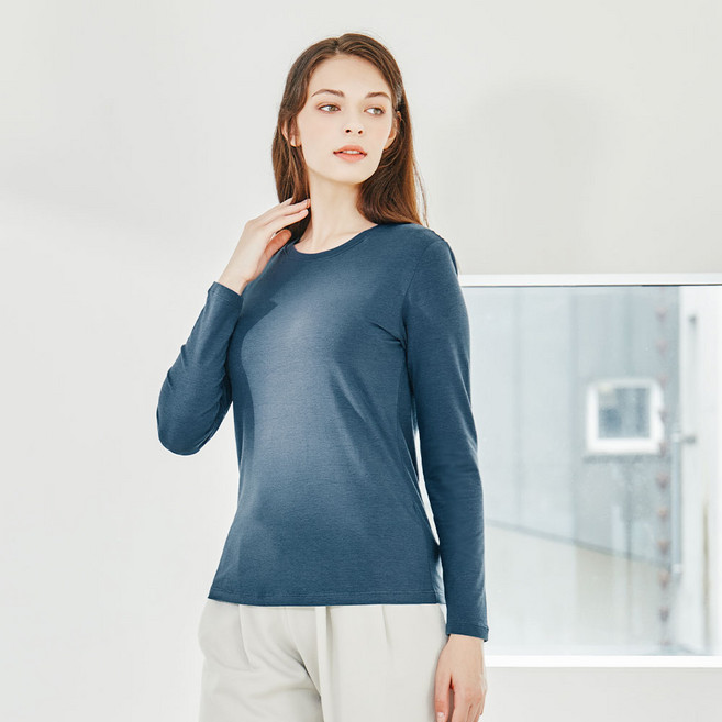 피트인 여성용 브라일체 코튼 긴팔티 라운드넥