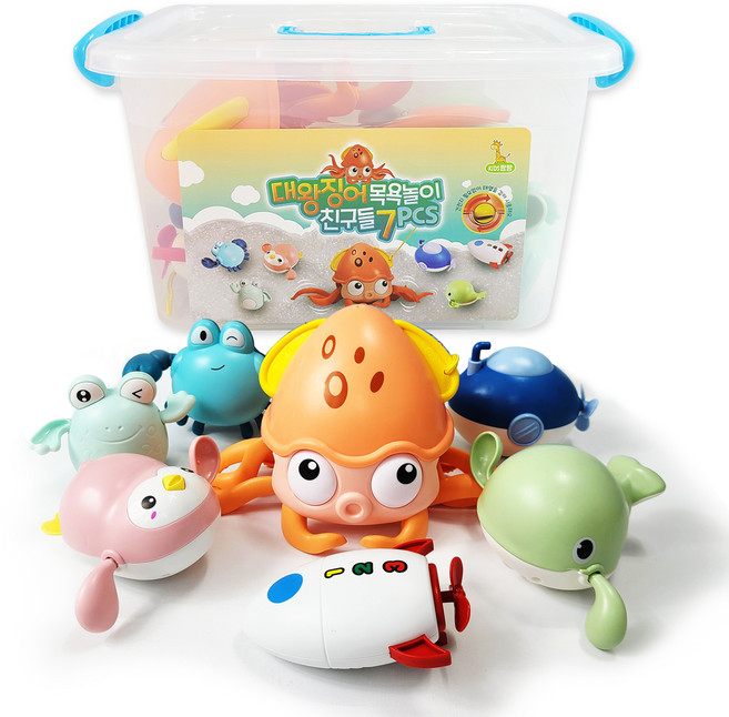 키즈팡팡 대왕징어 친구들 목욕놀이완구 7종, 혼합색상, 1세트
