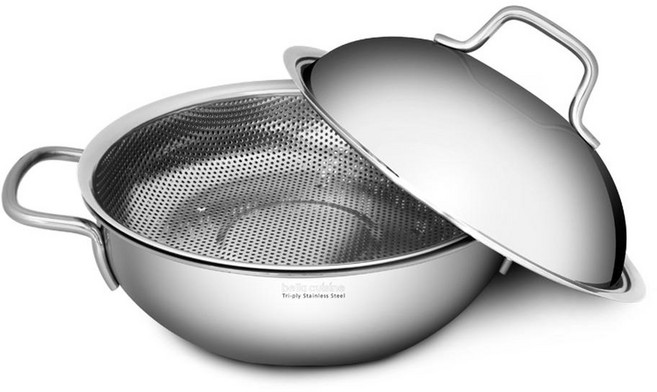 Bella Cuisine 三層複合鋼多功能炒鍋蒸籠組, 1組, 24cm