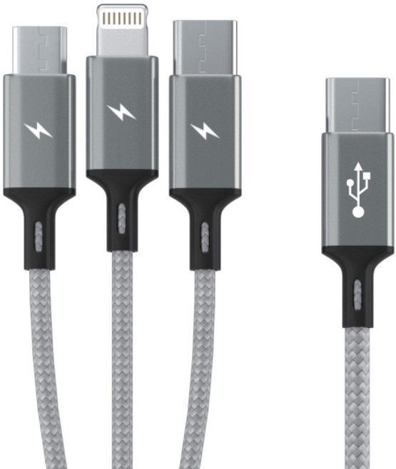 요이치 마운틴 베타C 3in1 멀티 고속충전케이블, 120cm, 실버, 1개