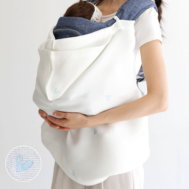 와이엠마마 다용도 아기띠 인견 후드 블랭킷, 블루하트