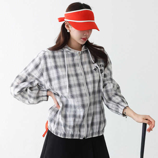 피핀 여성용 골프 일상 체크 바람막이 후드점퍼 66775