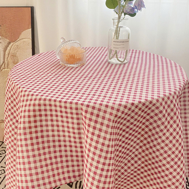 GUNU 홈카페 빈티지 감성 체크 테이블보, 레드, 1개, 90 x 90 cm