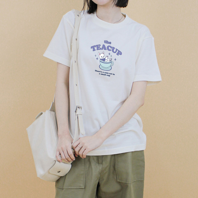 험블스튜디오 여성용 티컵고양이 프린팅 면 20수 반팔 티셔츠 KK_101_086