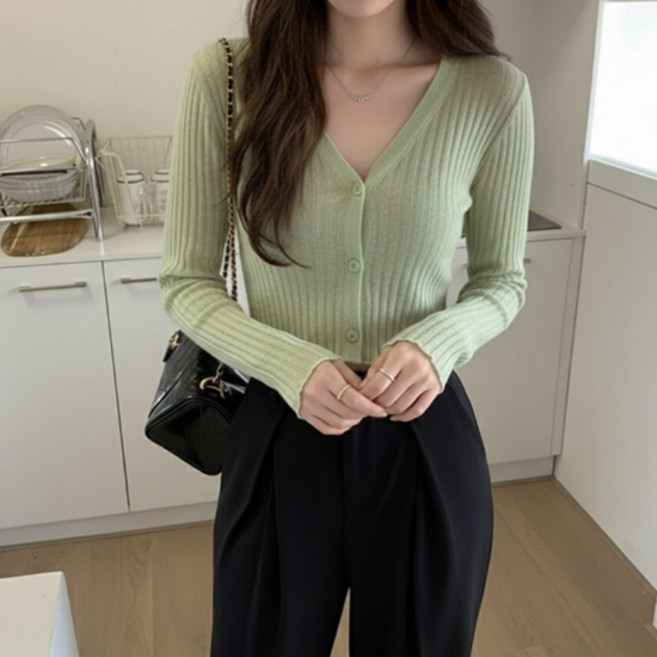 소니오 여성용 라인 디테일 크롭 가디건