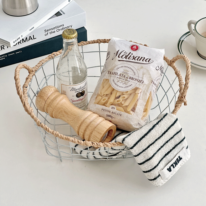 데미무드 코티 철제 핸들 원형 바스켓, 핸들원형바스켓, 대형, 1개