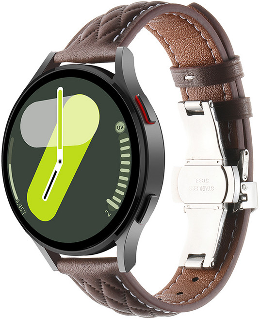 HAMATE Galaxy Watch 相容 菱格紋縫線 蝴蝶扣 皮革錶帶 22mm, 1個, 深棕色