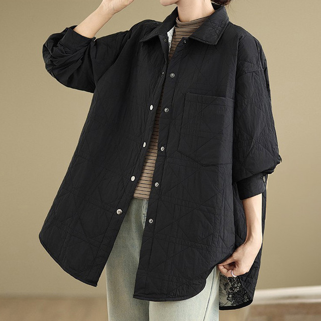 퀸이즈 여성용 빅사이즈 카라 버튼 누빔 점퍼 자켓