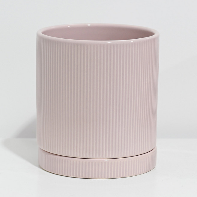 도시정원 모던 파스텔 UN 스트라이프 화분 + 받침 세트, 핑크, 1세트