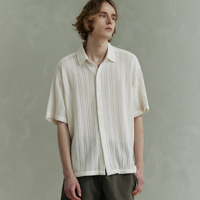 아노블리어 남녀공용 크로셰 하프 셔츠
