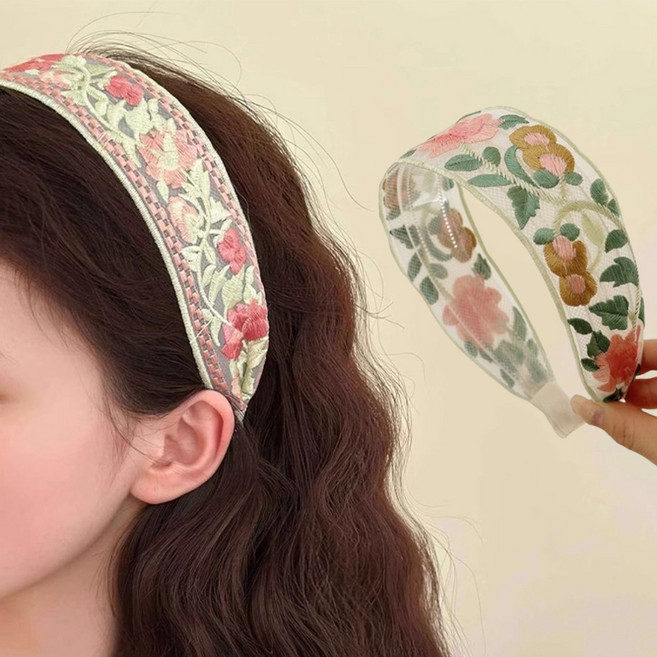 디멜디 예쁜 꽃 자수 헤어 장식 머리띠 2종 세트
