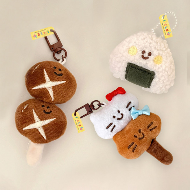 아이끌레 라이스 버섯 꼬치 인형 키링 3종 세트, 6cm, 주먹밥, 버섯꼬치, 베이비캣, 1세트