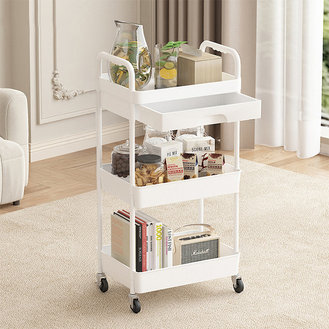 맙소샵 이동식 다용도 수납 트롤리 BRP373, 화이트, 3단