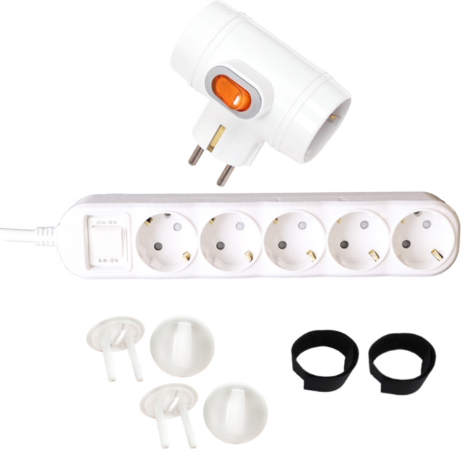 이어지다 T형 스위치 멀티탭 + 접지 스위치 멀티탭 5구 2M + 안전캡 4p + 선정리 찍찍이 2p PON2125_1252 세트, 1세트