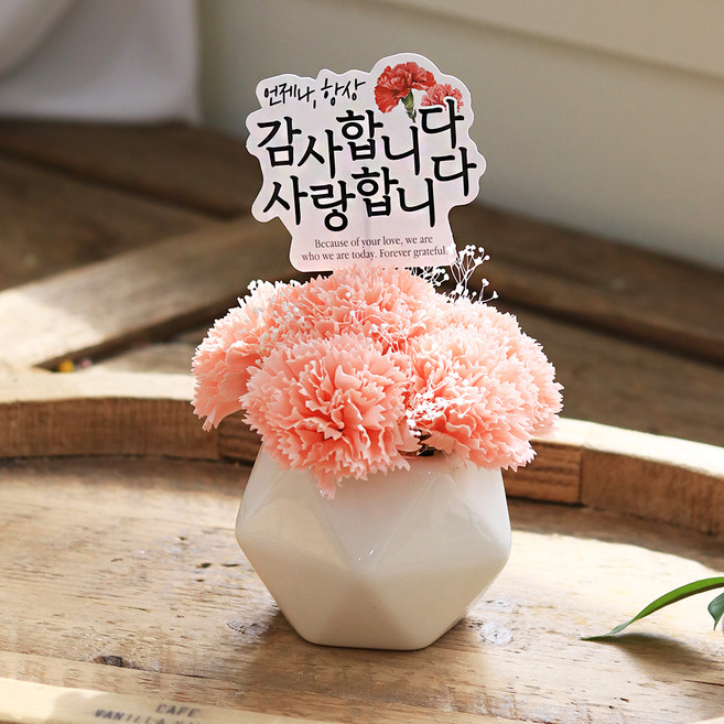 센트바스켓 조화 블러쉬 카네이션 비누꽃 센터피스 + 토퍼 + 캐리어 세트, 살몬핑크, 1세트