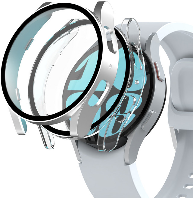 누아트 변색없는 갤럭시 워치 풀커버 하드 케이스 세트, 실버+투명, 2개