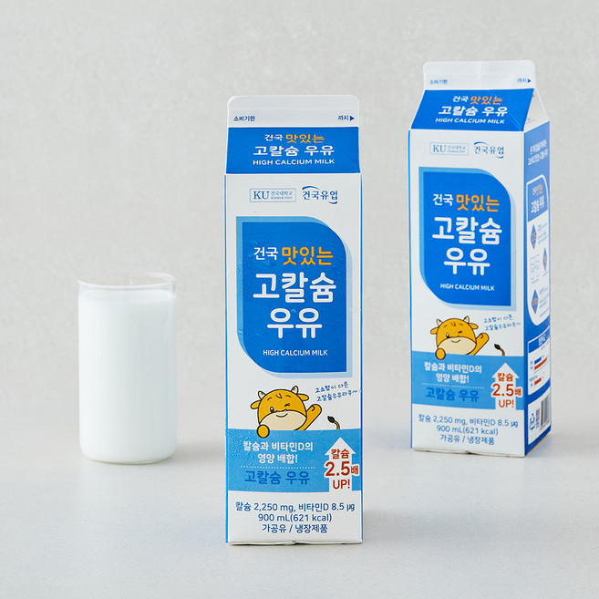 건국유업 맛있는 고칼슘 우유, 2개, 900ml