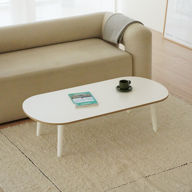 레몬트리 LPM 엣지라인 타원형 6단 높이조절 접이식테이블, 우드 화이트