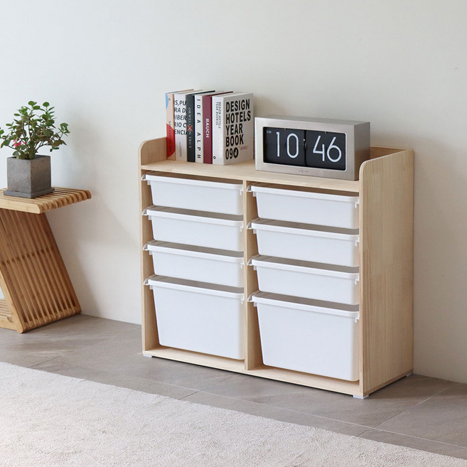 포메리트 소나무 원목 2열 4단 바구니 수납장, 화이트