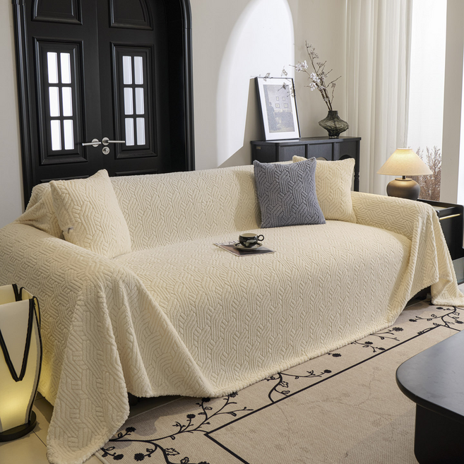 Theia 絨毛素色毛巾毯兩用沙發罩, 凱莉白, 1個