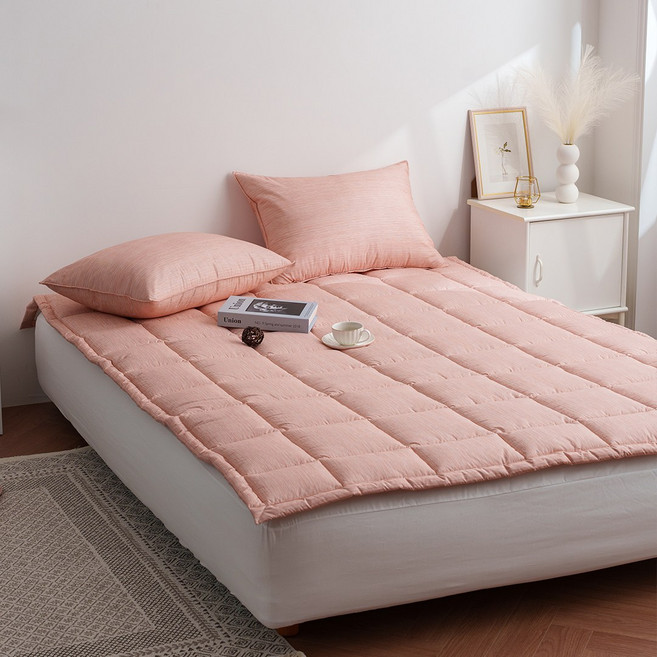 Annapurna 韓國製造 3倍蓬鬆床墊, 素色線條 粉彩粉紅