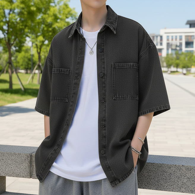 인피어스 남성용 써머 데님 반팔 셔츠 I263-92