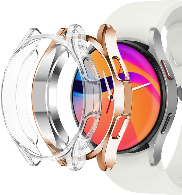 누아트 갤럭시 워치 풀커버 케이스 2종 세트, 로즈골드+투명, 2개