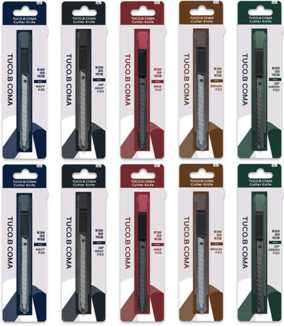 Tucobi Coma Comfort Grip Cutter 刀具特殊塗層黑色刀片 5 x 2p 套裝, 1套, 海軍藍，酒紅色，棕色，深綠色，深灰色
