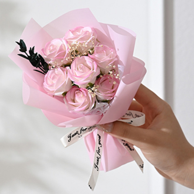 윰스 졸업식 수료식 축하 미니 꽃다발, 핑크, 1개