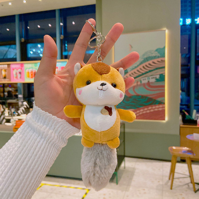 아이끌레 보들꼬리 다람쥐 인형 키링, 18cm, 옐로우, 1개