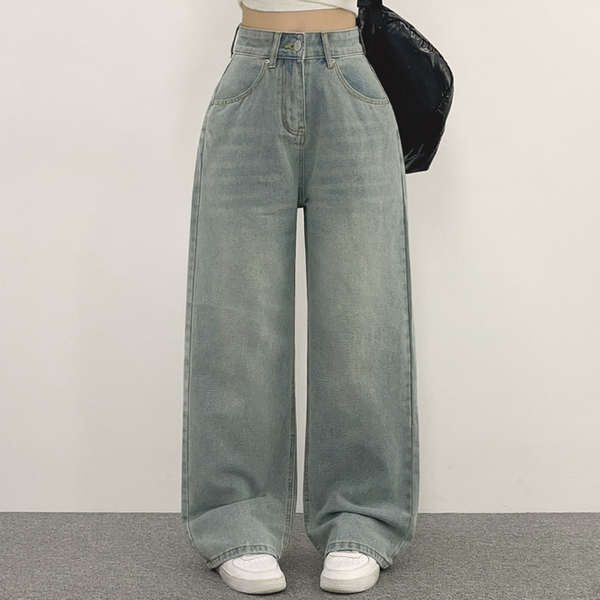 위드후이린 여성용 롱/숏 기장 무드핏 일자 와이드 빈티지 워싱 데님 청바지