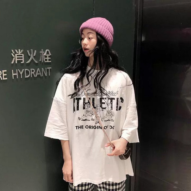 반야스토리 여성용 루즈핏 그래픽 프린트 티셔츠 QQ94