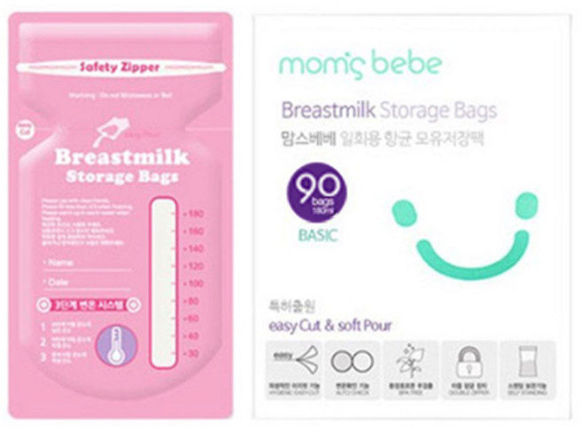 맘스베베 국내 제조 베이직 모유 저장팩 180ml, 90개입, 1개