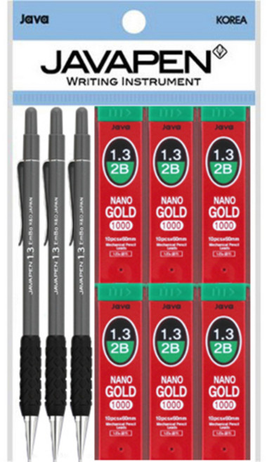 자바펜 엠보샤프 1.3mm 3p + 나노골드 샤프심 1.3mm 2B 6p, 1세트, 다크그레이(엠보샤프)
