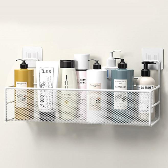 마켓플랜 욕실 물빠짐 벽 부착형 철제 선반, 화이트, 1개