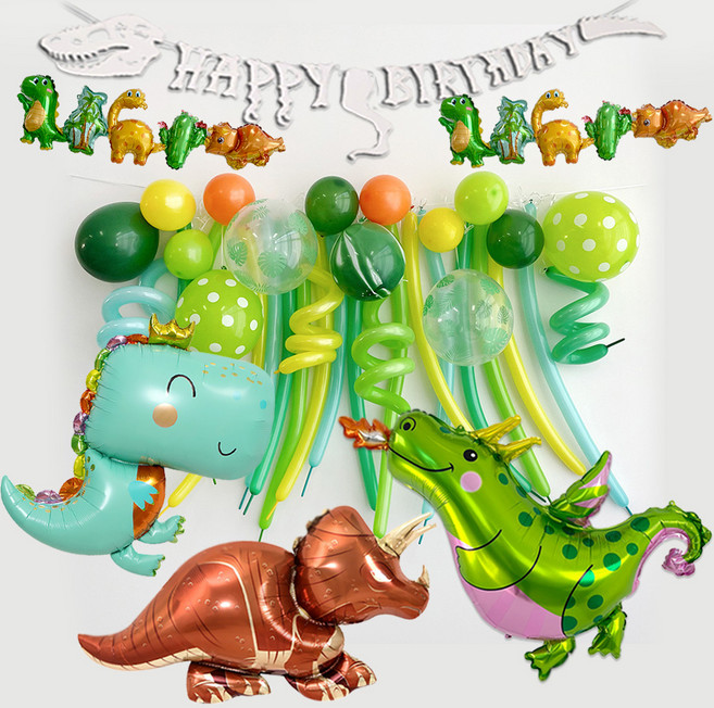 PartyIsland 恐龍鋁箔氣球家庭派對氣球生日套組, 混色, 1套