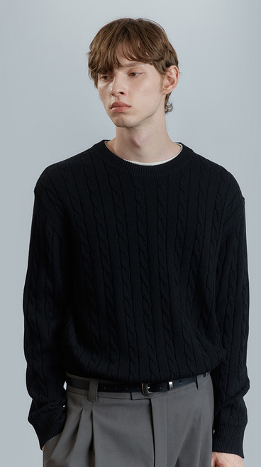 마인드브릿지 남성용 컴피 케이블 세미오버핏 니트 티셔츠 MYKT71A3