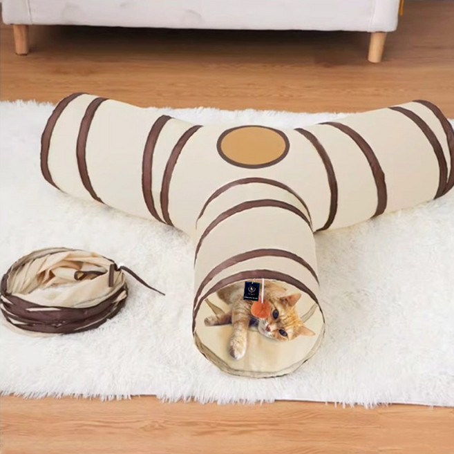 딩동펫 반려동물 와이 바스락 접이식 터널 장난감, 베이지, 1개