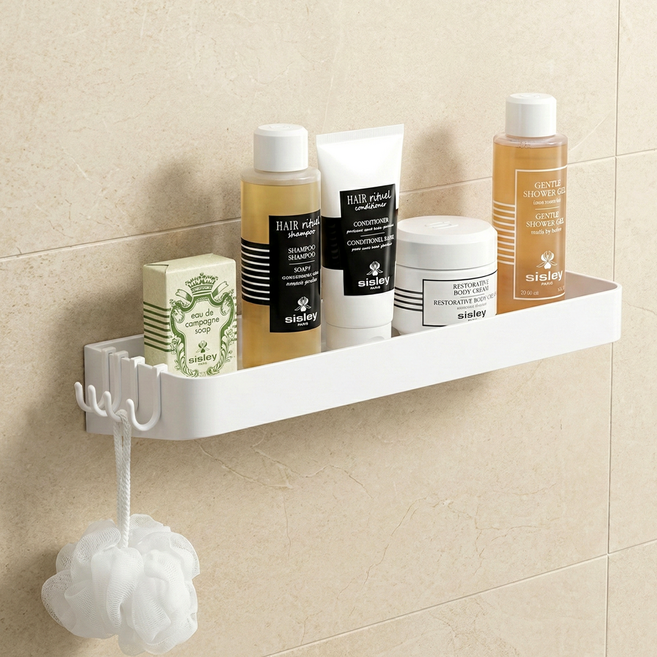 이고다 로아 물빠짐 무타공 욕실선반 다용도 거치대 + 후크걸이4P, 1개, 모던 화이트