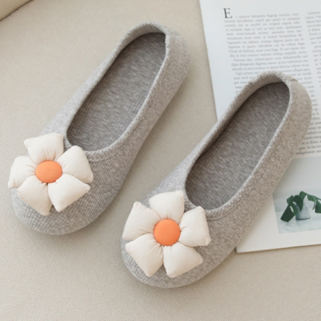 아리코 플라워 미끄럼방지 덧신형 실내화, 그레이, 1개