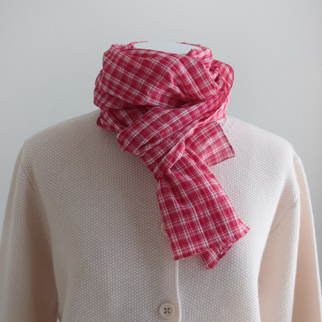 바비수 제니 체크 린넨 코튼 스카프