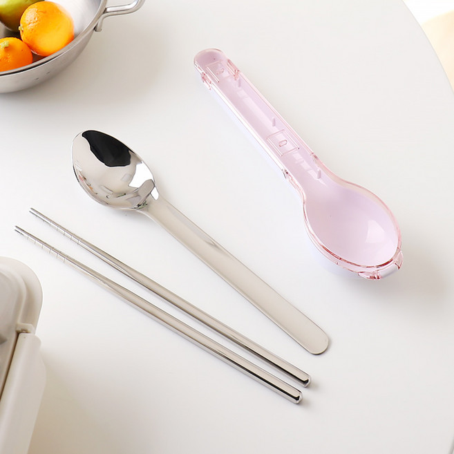 블룸엣홈 클리어 도시락 수저세트, 핑크, 숟가락 + 젓가락 + 수저케이스, 1세트