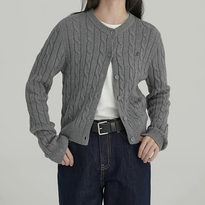 Paperments 女款基本款圓領麻花針織開襟衫 11273