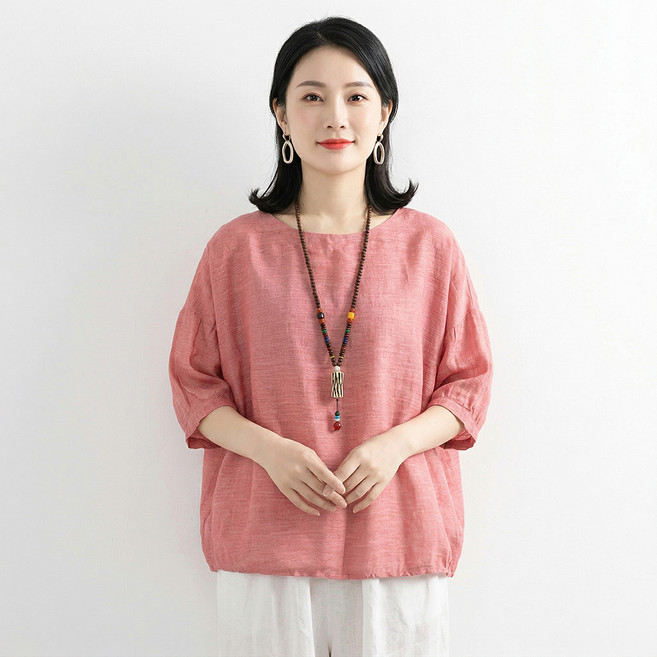 INFIOUS 女款涼爽夏季亞麻大尺碼襯衫 I263-0213