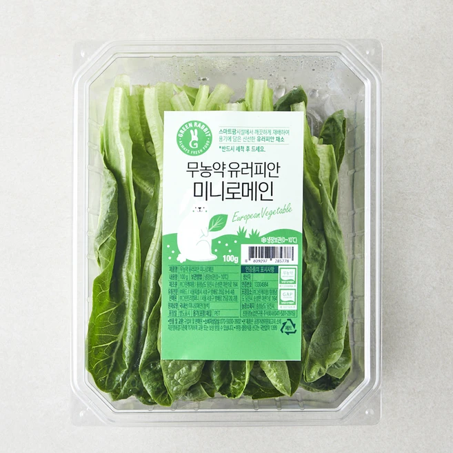 그린래빗 무농약 인증 유러피안 미니로메인 샐러드, 100g, 1개 - 쿠팡