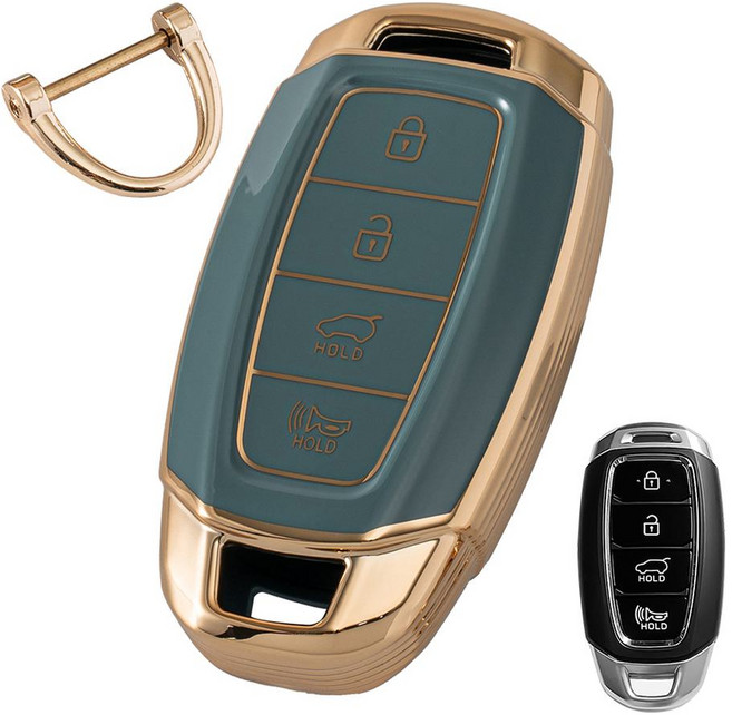 VENDICT 汽車TPU智慧鑰匙套 適用現代10 Grandeur IG 2019年 Santa Fe TM 2019年6月 i30 PD Veloster JS N Line Kona Venue, 灰藍色, HY-D11J4A