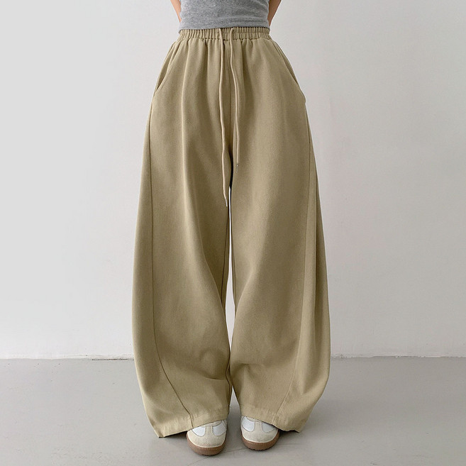 플랜데이 여성용 숏/롱 기장 무이 사이드 핀턱 코튼 와이드 팬츠