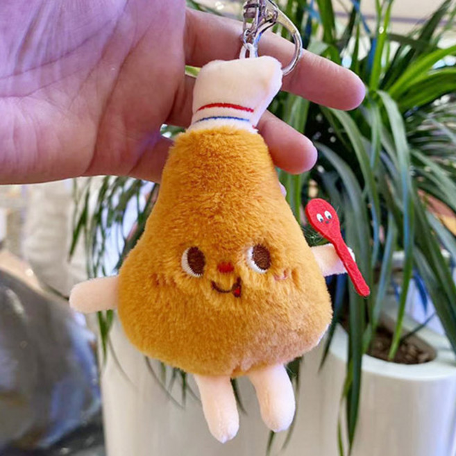 버블리데이 귀여운 패스트푸드 인형키링 닭다리 가방장식, 브라운 + 아이보리 + 레드, 1개, 12.5cm