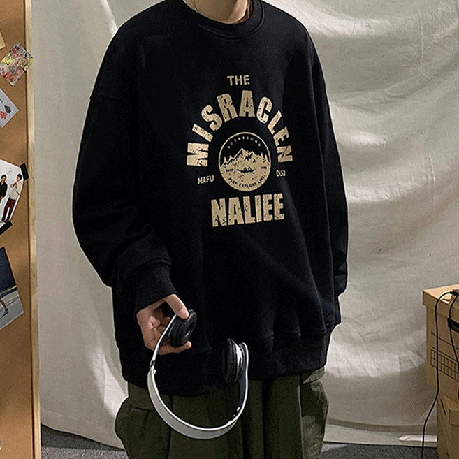 男款冬季刷毛寬鬆版長袖大學T恤